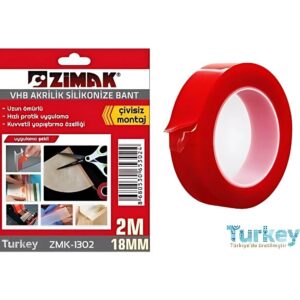 Akrilik Silikonize Çift Taraflı Band 2mx18mm